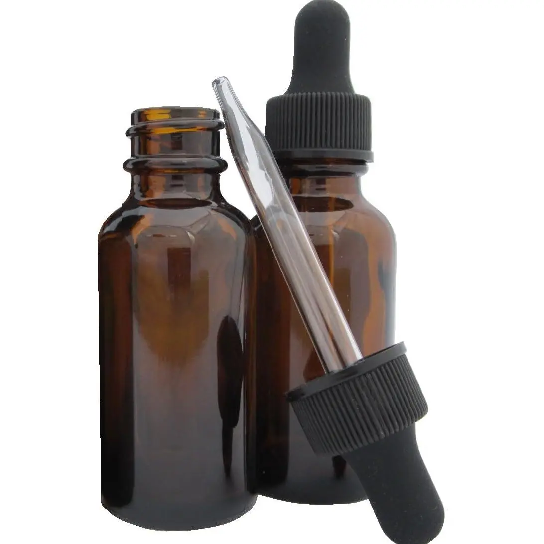 1oz Amber Glass Dropper Bottles (30mL) with Tapered Glass Droppers - Pack of 2