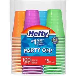 Hefty Party On Disposable Plastic Cups, Assorted, 16 Ounce, 100 Count