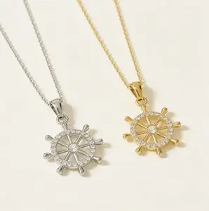 This titanium steel ship's wheel necklace is a stylish and exquisite pendant necklace with a two-tone gold and silver design. The metal chain and titanium steel pendant make it an excellent birthday and holiday gift.