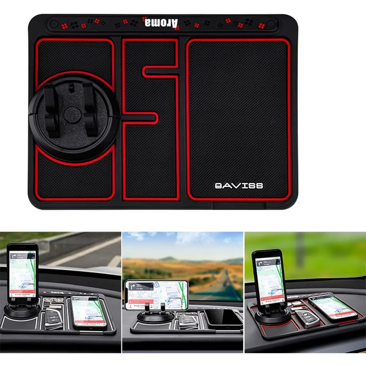 4 In 1 Car Dashboard Anti Slip Mat With Phone Holder And Aromatherapy Universal Non Slip Sticky Pad For Car Center Console Phone GPS Keys Sunglasses Auto Interior Accessories