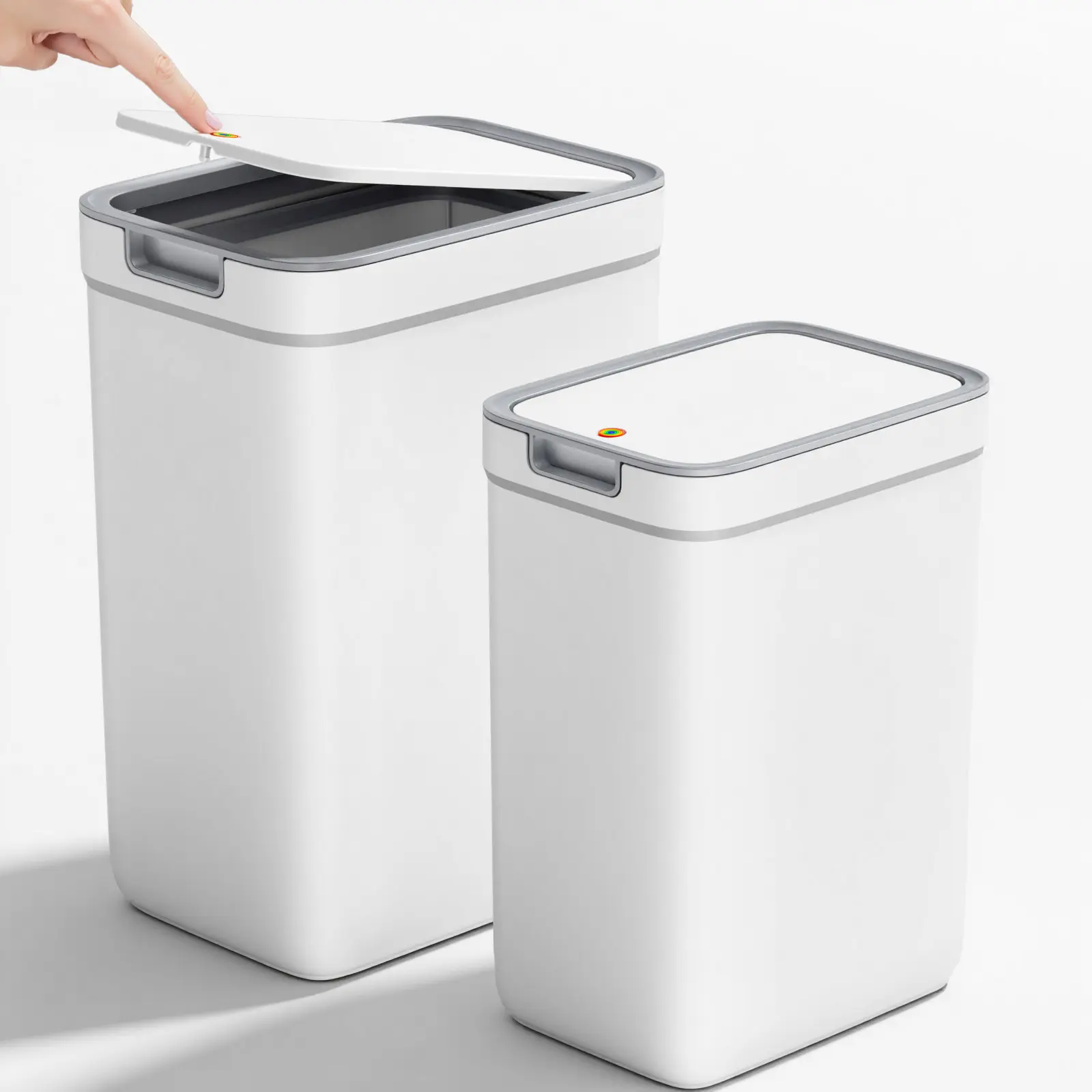 Bathroom Trash Can with Lid 2 Pack (3.6 Gal & 2.4 Gal), Small Garbage Bin with Pop-Up Lid, Restroom Accessories Set