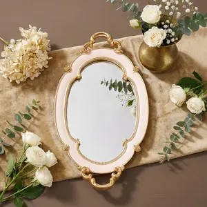 Elegant Cloud-Shaped Mirror Tray, Glass Inlay Design, Resin Material, Hand-Painted Home Decor, Cosmetics Organizer, Desktop Storage