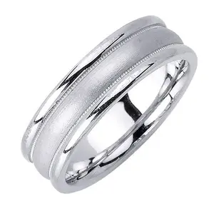 Men's Handmade Sandblasted Wedding Band in Platinum 6.5mm