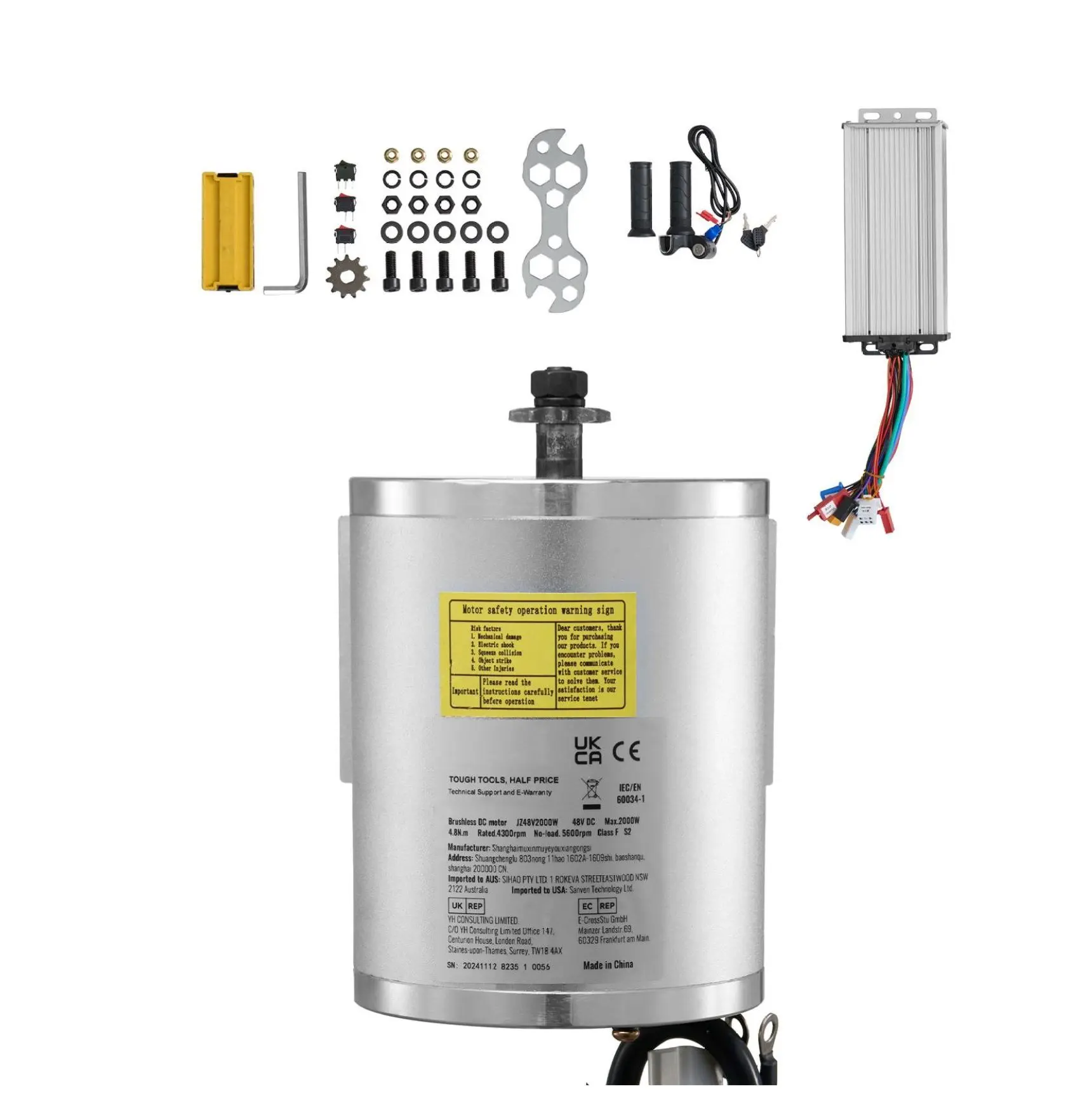 2000W Brushless DC Motor Kit 48V - E-Bike Go Kart Scooter Motor, Controller & Throttle, 4300RPM, High Torque, DIY Electric Vehicle Conversion 2000W/48V with Handle