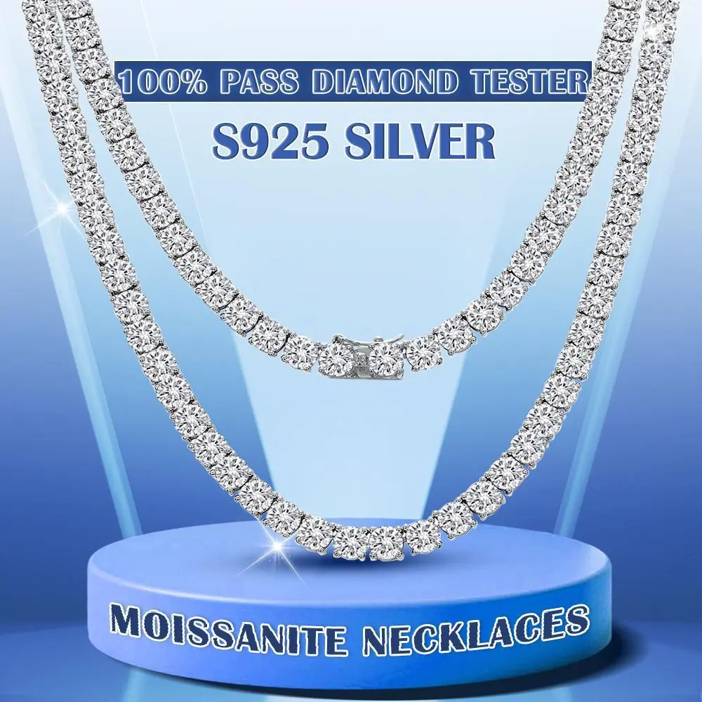 Full Moissanite Tennis Necklace Bracelet With GRA Certificate 2-6mm Lab Diamond for Women Men 925 Sterling Silver Neck Chain