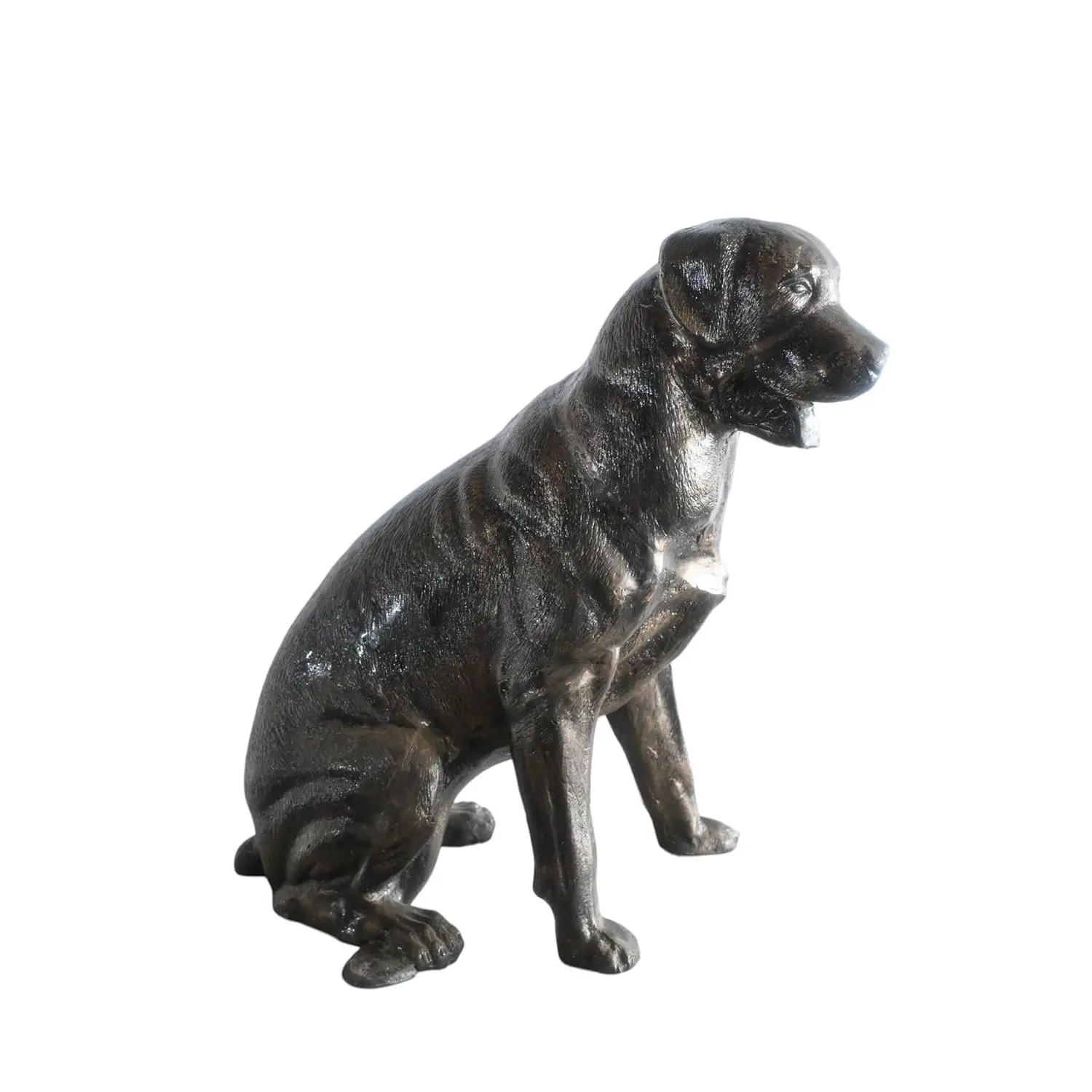 Realistic Life-Size Sitting Rottweiler Sculpture, Handcrafted Aluminum Dog Statue, 30"x14"x30"H Bronze-Tone Decor for Garden, Entryway Home Improvement, Handsculpted