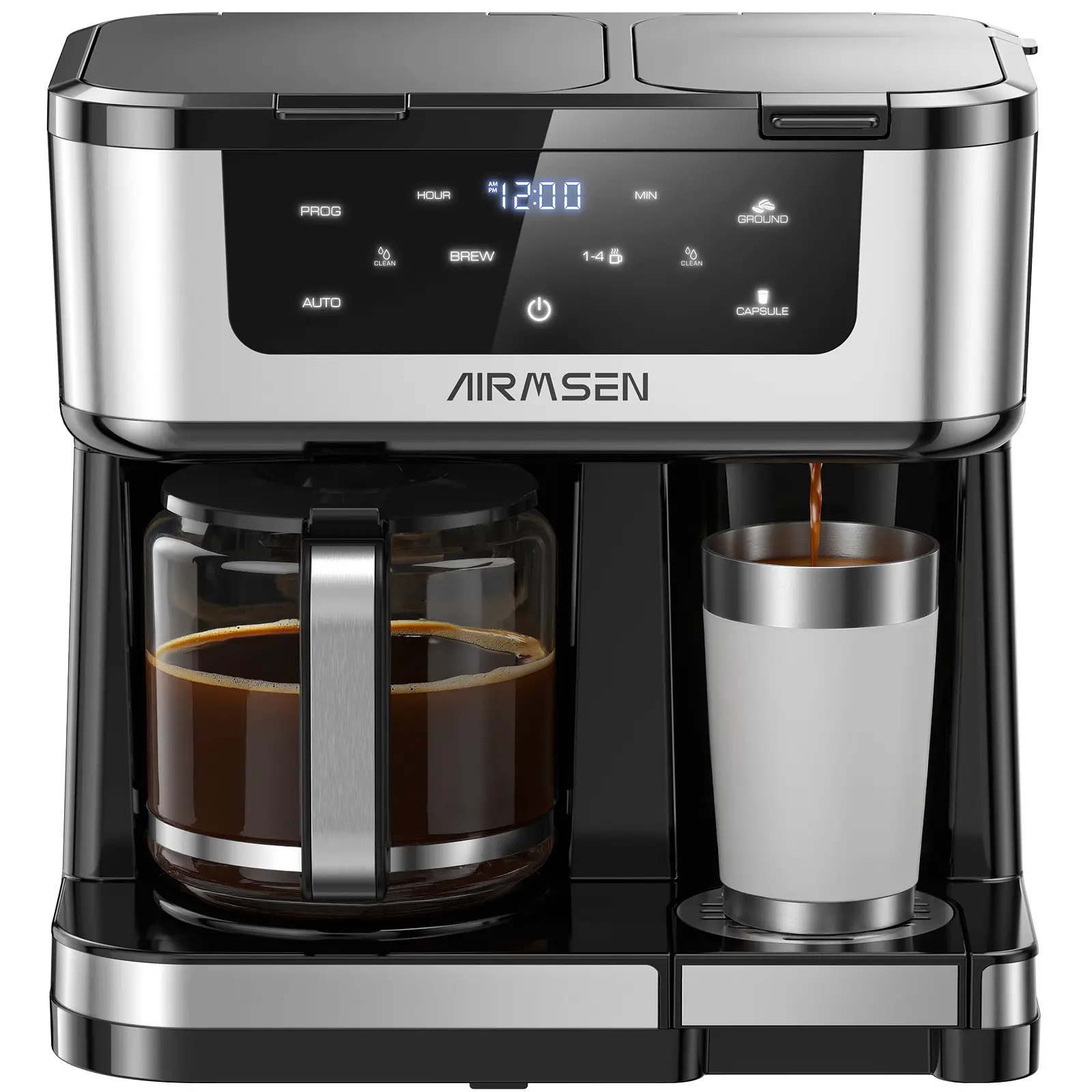 AIRMSEN Household 2-in-1 Smart Coffee Machine - Pod & Drip System, 1-4 Cup Option, Spill-Free Pour Function AIRMSEN Household 2-in-1 Smart Coffee Machine - Pod & Drip System, 1-4 Cup Option, Spill-Free Pour Function