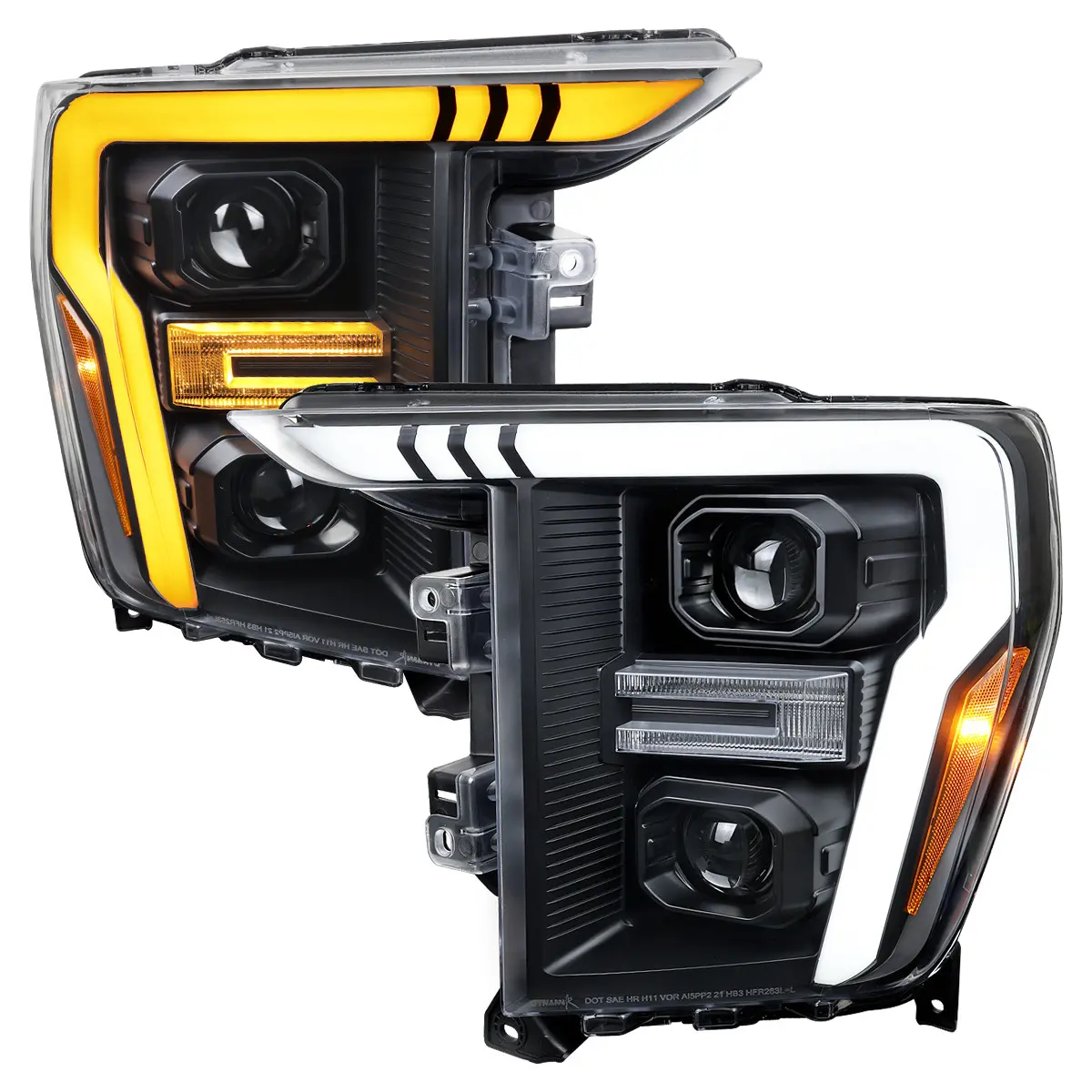 2021-2023 Ford F-150 Projector Headlight w/ Switchback Sequential Turn Signal LED Bar (Black Housing / Clear Lens)