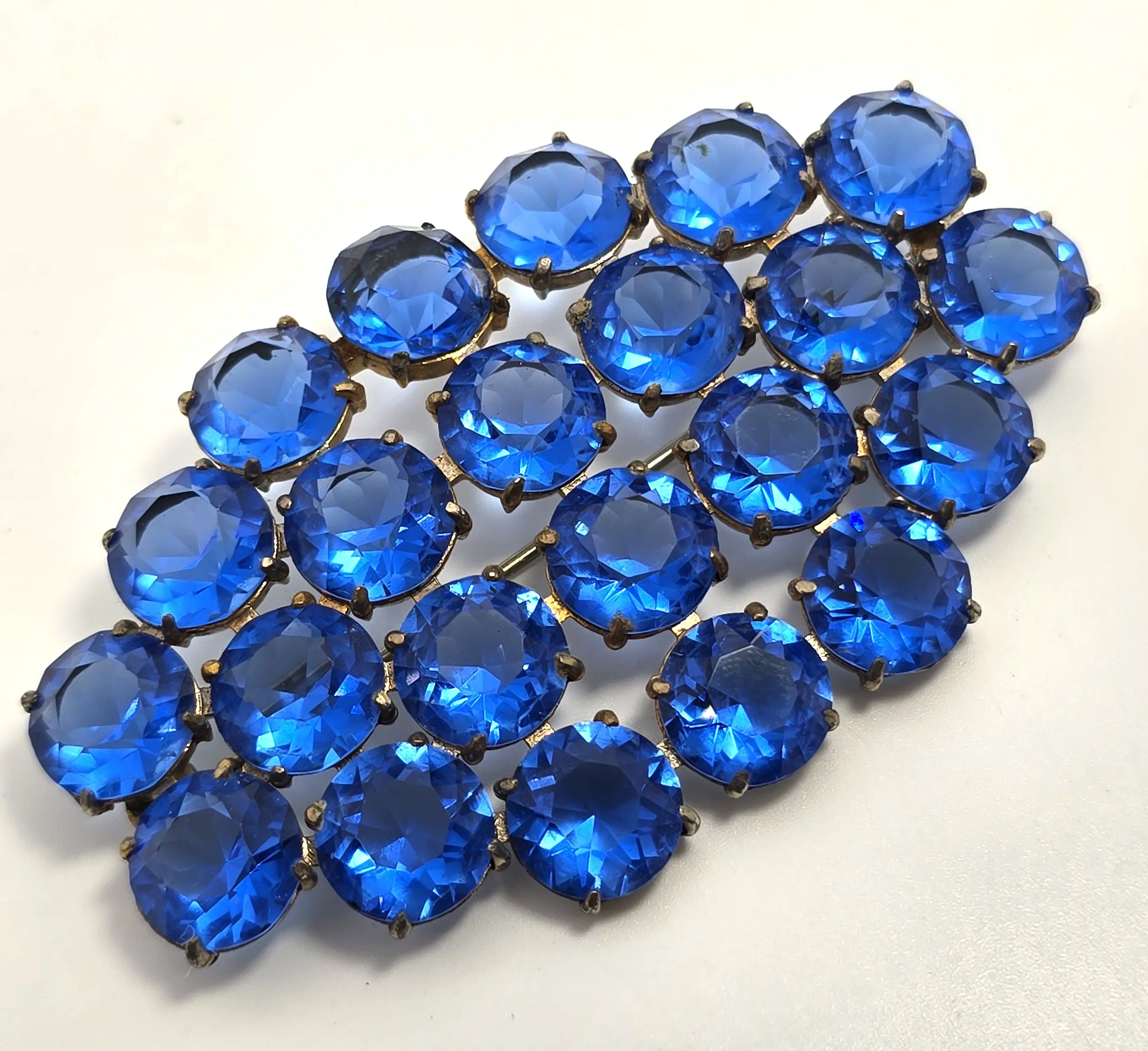 Art Deco Cobalt Blue lead crystal paste large antique Czech glass brooch