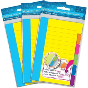 Divider Sticky Notes, Tabbed Self-Stick Lined Notepads, 180 Ruled Notes, 4" x 6", 3 Books Per Pack, Assorted Colors (B10245)