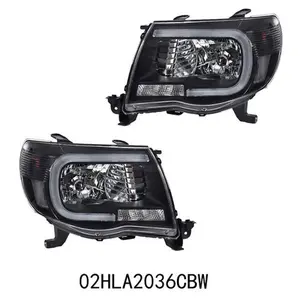 Fit For 2005-2011 Toyota Tacoma Black LED Tube DRL Headlights Headlamps Pair G-PLUS