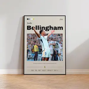 Jude Bellingham Poster Art Print, Soccer Star Wall Decor, Football Player Portrait, Sports Room Decoration, Gift for Soccer Fans