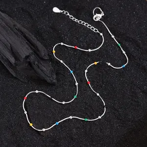 Rainbow Bean Chain Necklaces for Women Girls Silver  Female Chokers Jewelry Collares Para Mujer