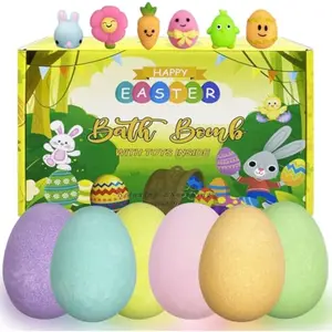 6 Pack Easter Bath Bombs with Easter Squishy Toys Inside for Kids Girls Boys Easter Basket Stuffers Gifts