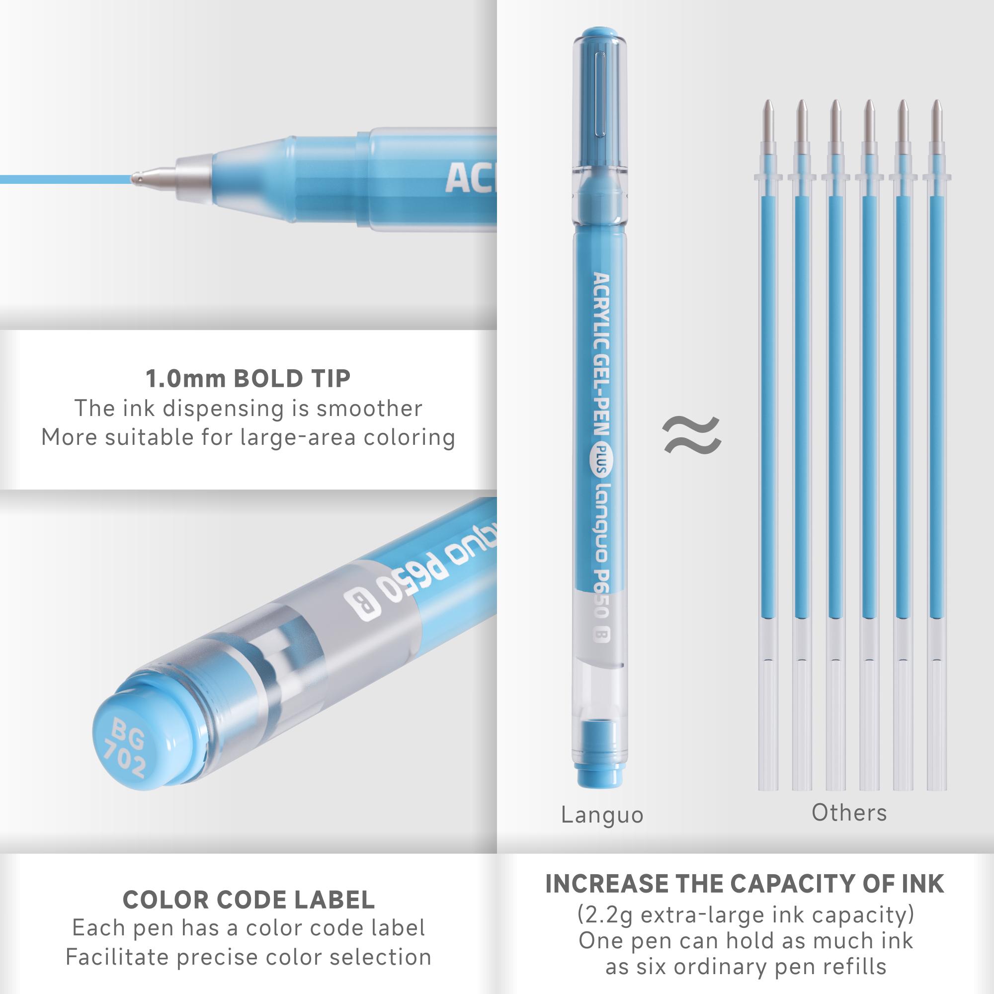 Languo 90-Color Acrylic Painting Gel-Pen Plus Set, art_set Smooth 1.0mm Bold Tip Paint Pens with 2.2g Extra Large Ink Capacity, Aesthetic No-Bleed Coloring Retractable Gel Pen pen set relaxation tool get gift school artist colored