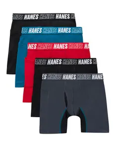 Hanes Moves Boys' Anti-chafe Long Leg Boxer Brief Underwear 5-pack Multi Pack Comfortable Fit Soft Stretch Fabric Breathable Bracld