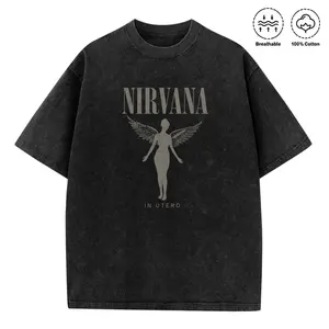 Washed T-shirt made of 100% cotton with double-sided printing Nirvana in Utero Distressed Logo Adult Short Sleeve T Shirt 90s Grunge Music Vintage Style Graphic Tees