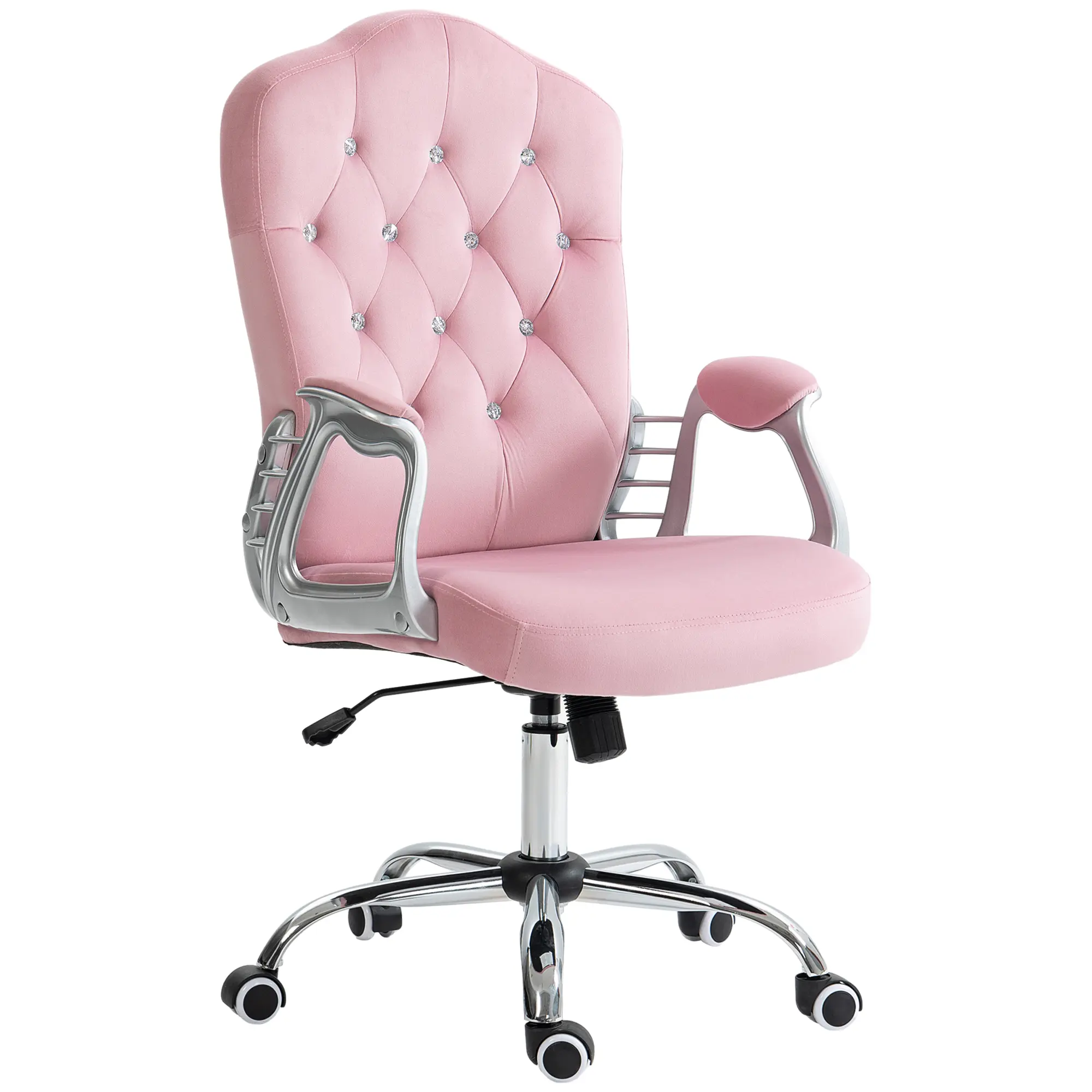 Vinsetto Home Office Chair, Velvet Computer Chair, Button Tufted Desk Chair with Swivel Wheels, Adjustable Height, and Tilt Function, Light Gray