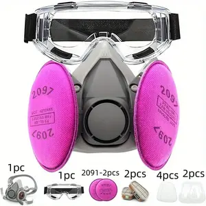 Respirator Mask with Filters, Gas Mask with Goggles for Painting, Sanding, Resin Epoxy, Woodworking, Ideal for Painters and DIY Projects