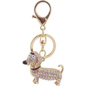 One Pack Cute Dachshund Animal Pet Dog Puppy Rhinestone Car Keychain Ring Chain