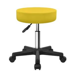 KKTONER Round Rolling Stool PU Leather Height Adjustable Swivel Drafting Work SPA Salon Stools Chair with Wheels (Yellow)
