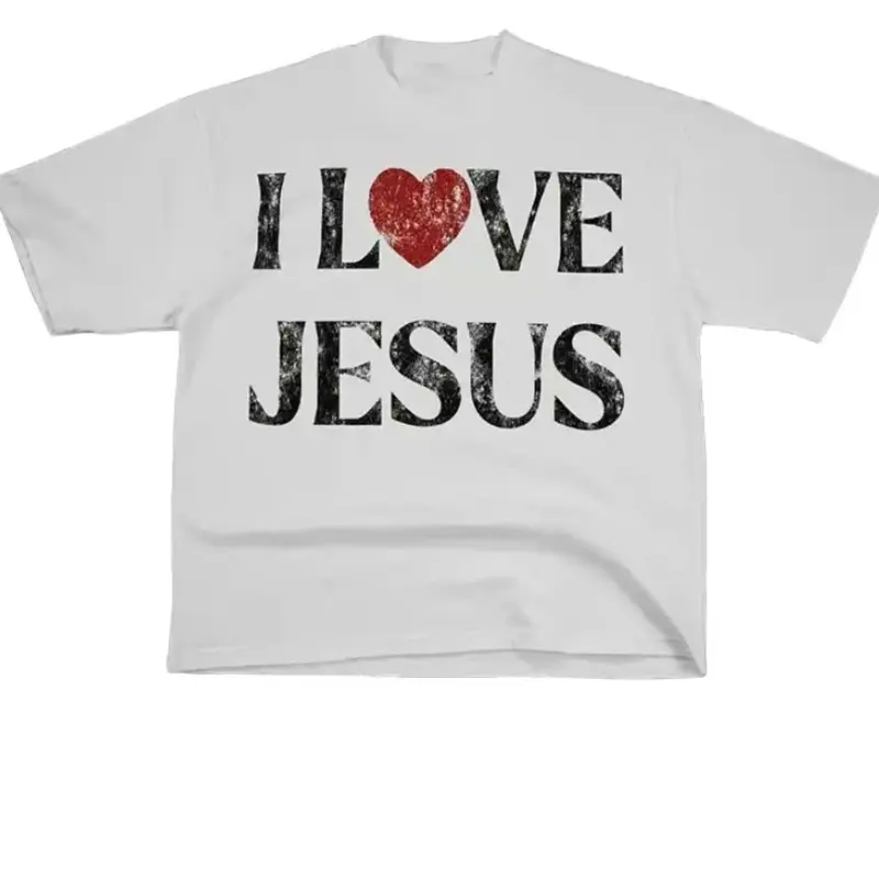 Vintage I Love Jesus Print Short Sleeve T-Shirt Menswear Top Underwear Tshirt Cotton Womenswear