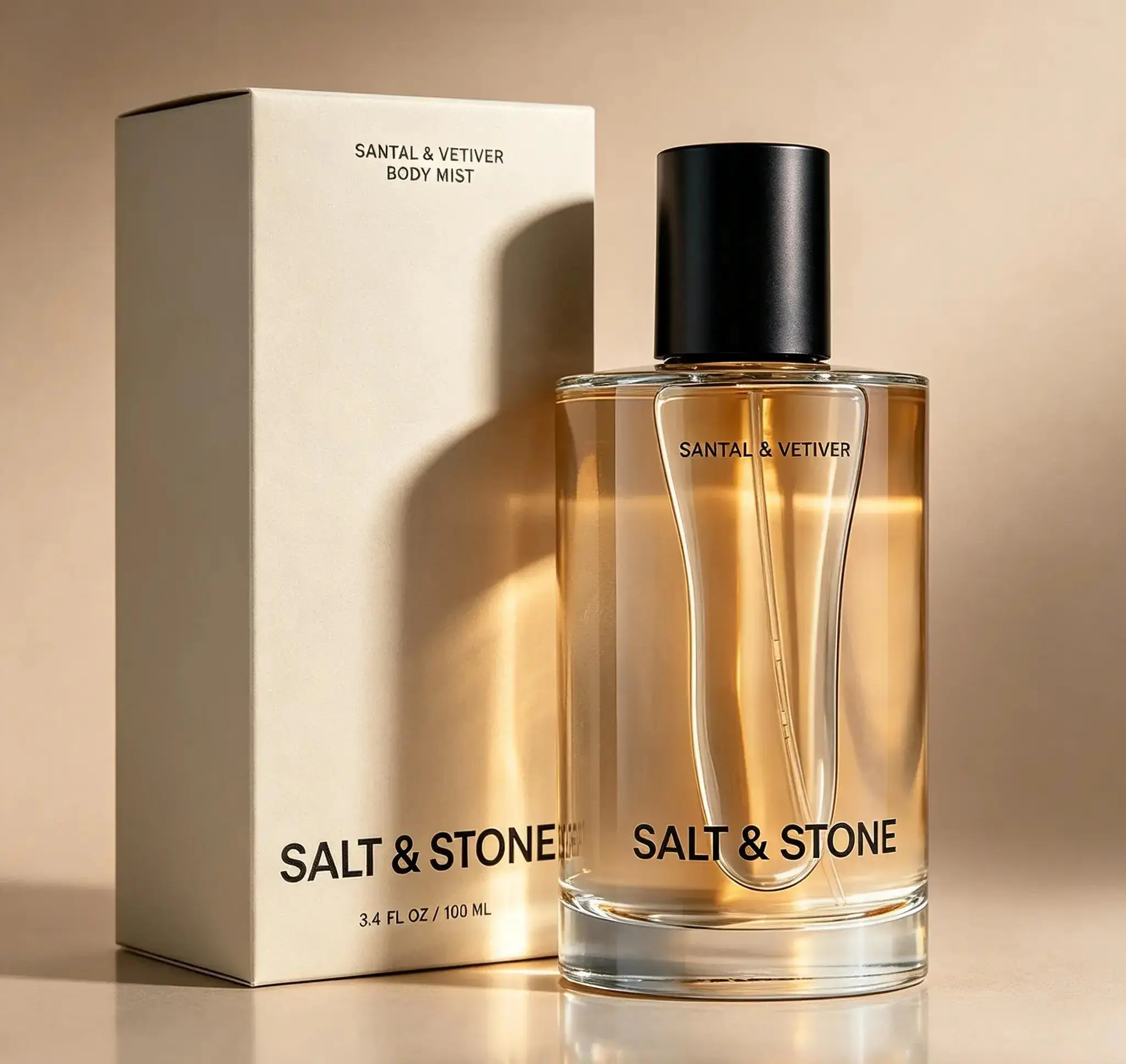 Unisex Salt & Stone Santal & Vetiver Body Mist (3.4 fl oz/100ml) - Skincare-Infused Hair & Body Spray with Glycerin, Red Algae, Hydration Boost, Vegan, Cruelty-Free Woody Earthy Fragrance for Adults