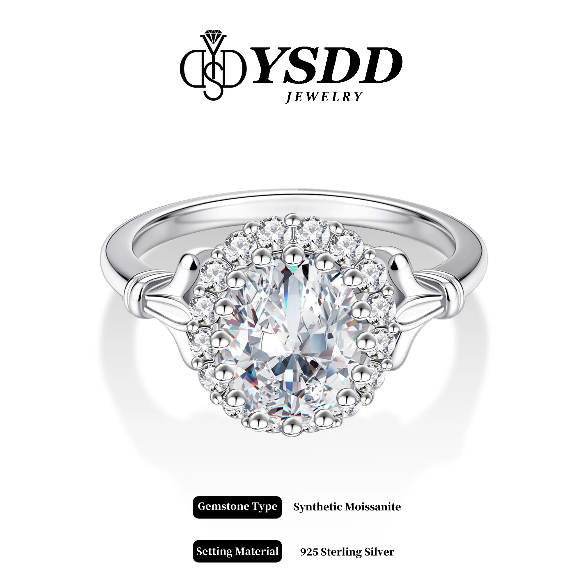 【#486 Caroline】Vintage 2CT Oval Halo Engagement Ring/Promise Ring vvs Synthetic Moissanite Rings in 925 Sterling Silver