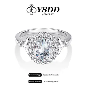 【#486 Caroline】Vintage 2CT Oval Halo Engagement Ring/Promise Ring vvs Synthetic Moissanite Rings in 925 Sterling Silver