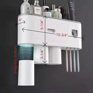 Automatic Toothpaste Dispenser and Toothbrush Holder with Wall Mount Pack Plastic Waterproof