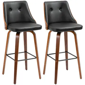 HOMCOM Bar Height Bar Stools, PU Leather Swivel Barstools with Footrest and Tufted Back, Set of 2, Black