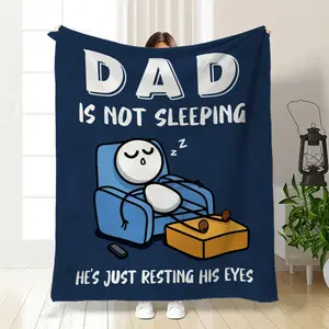 Funny Dad Is Not Sleeping He's Just Resting His Eyes Throw Blanket - Navy Blue Background Stick‑Figure Napping Dad Print Blanket,Cozy Soft Blanket with Humorous Father Quote & Lazy Chair‑Napping Cartoon, Perfect Funny Father’s Day Gift for Dads