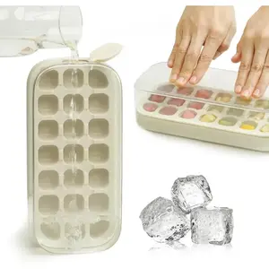 IMOLI Ice Cube Tray with Lid and Bin 21 Pcs,Easy Release Ice Cube Mold,Food Grade Ice Maker Container for Camping, Outdoor Picnic & Home Use
