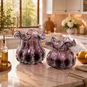 Purple Glass Vase Set - Premium Gradient Glass Vases for Living Rooms & Dining Tables - Modern Elegance with Arched Forms - Ideal for Flowers & Candles - Oceanic Elegance Design