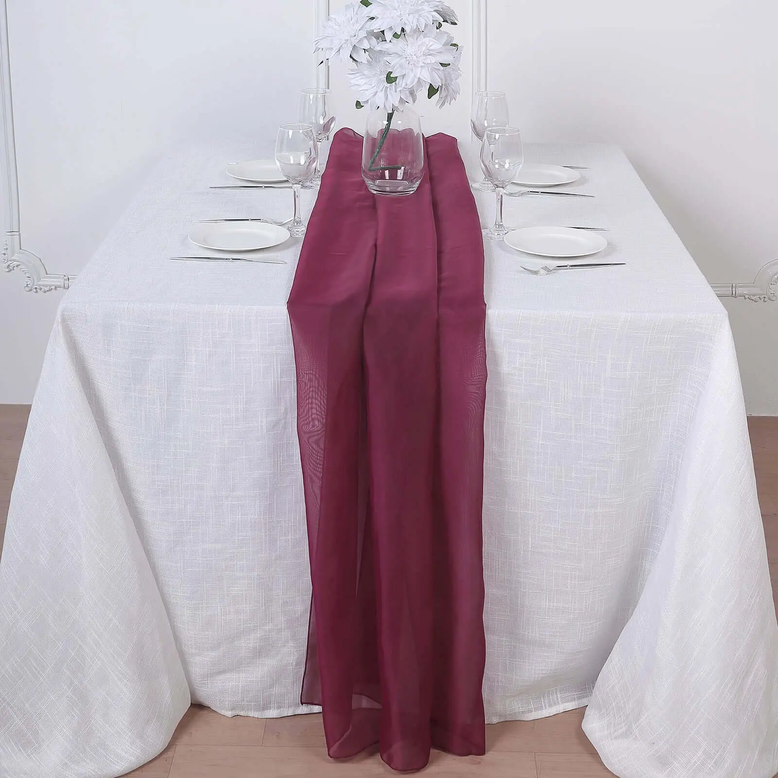 Solid Burgundy Lightweight Chiffon Table Runner - 6ft Household Kitchen Linen, Hand Wash Only, Ideal for Banquet, Party