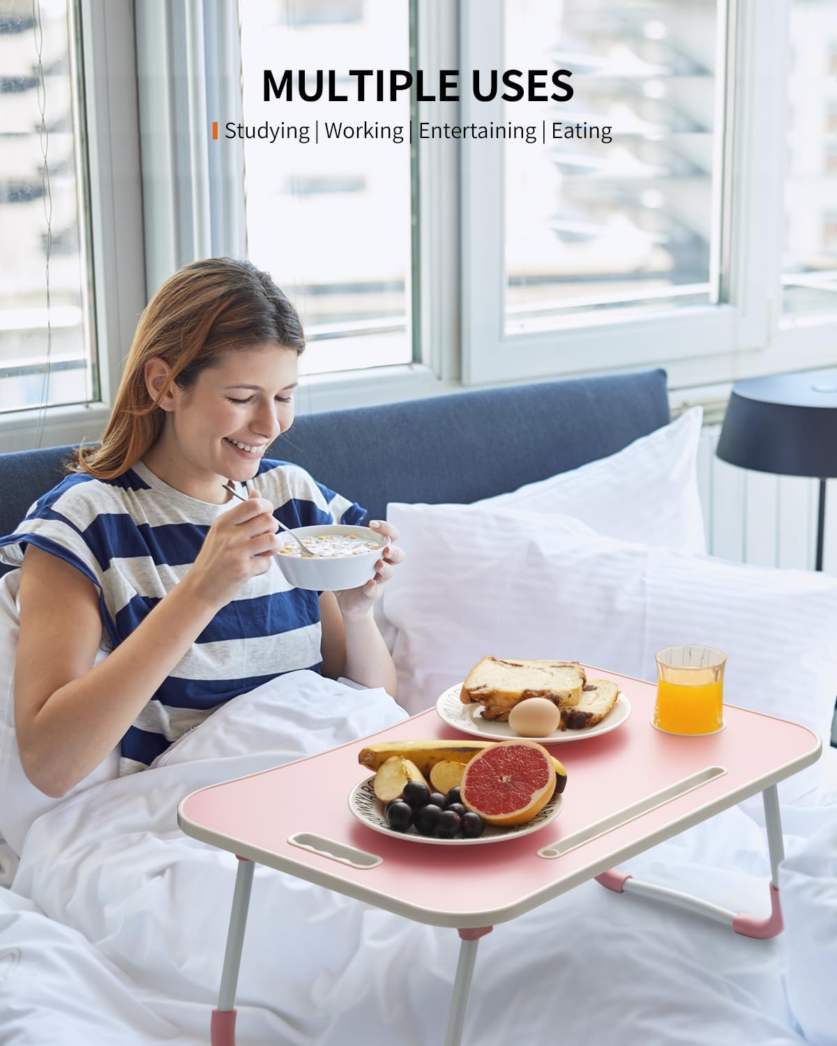 Foldable Laptop Table, Portable Lap Desk Bed Table Tray, Laptop Stand with Cup Holder & Tablet Slot & Lifting Handle for Working Writing Drawing & Eating Foldable Laptop Table, Portable Lap Desk Bed Table Tray, Laptop Stand with Cup Holder & Tablet Slot & Lifting Handle for Working Writing Drawing & Eating