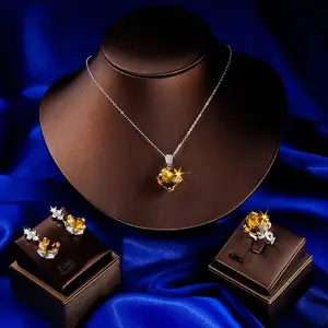 3-Pc. Set Yellow Cubic Zirconia Pendant Necklace & Coordinating Earrings, Ring in Platinum Plated