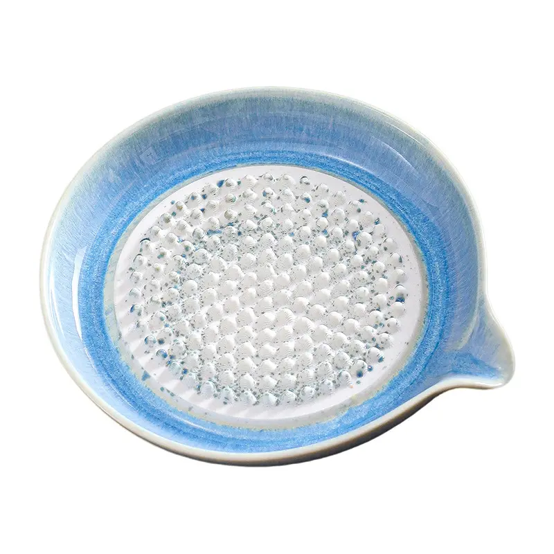 Stylish Handheld Glazed Gradient Ceramic Grater Plate - Smooth Porcelain Kitchen Utensil with Spout, Bowl for Fine Ginger, Garlic, Tea Grinding, Compact Easy-to-Clean Home Cooking Tool