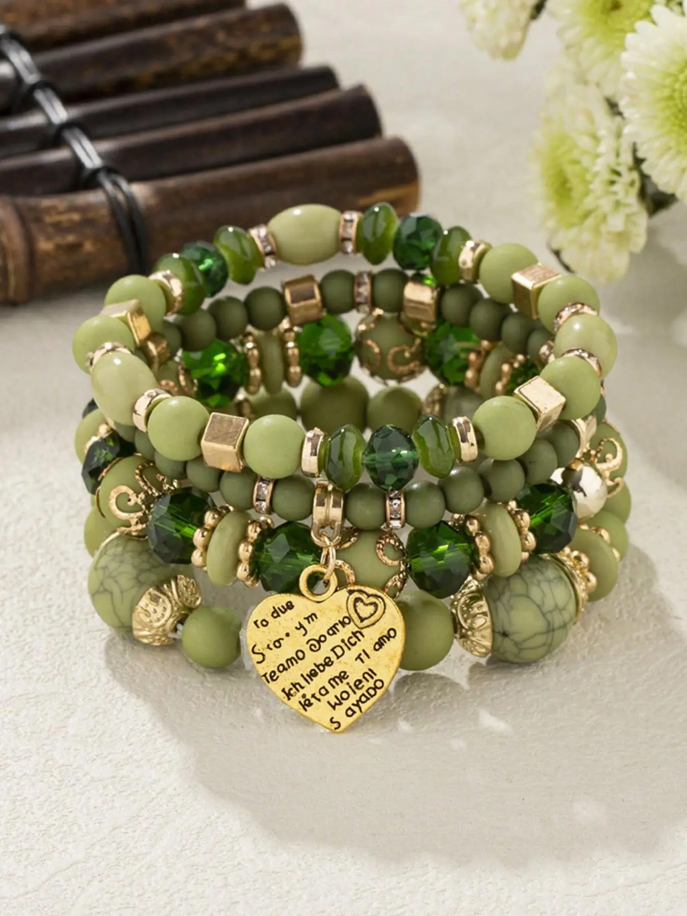 Boho Style Heart Pendant Beaded Bracelet Set, Fashionable Vintage Jewelry for Women, Trendy Versatile Jewelry for Birthday Gifts
