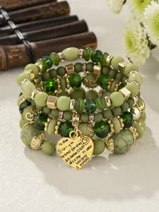 Boho Style Heart & Turquoise Texture Design Beaded Bracelets, Fashionable Vintage Jewelry for Women & Girls, Trendy All-match Jewelry for Birthday Gift