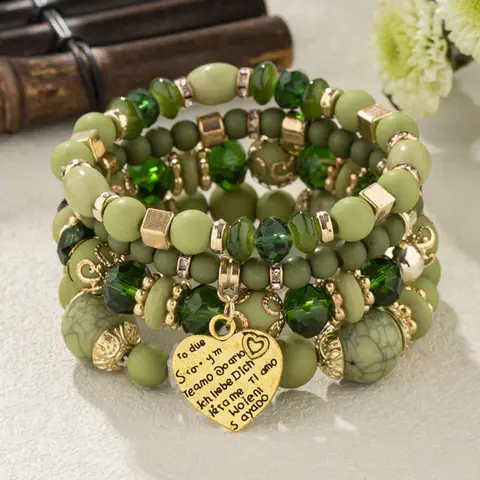 Boho Style Heart Pendant, Fashionable Vintage Jewelry for Women, Trendy Versatile Jewelry for Birthday Gifts, Beaded Bracelets Set