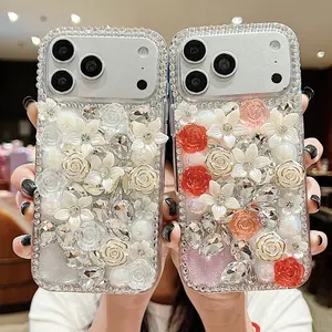 【De Yi】Baroque 3D Bling Rose Butterfly Handmade Rhinestone DIY Phone Case With Spare Diamonds,Aurora Laser Changes Colour With Light,Compatible With iPhone 17/16 Pro Max/Pro,Frame Exquisite Phone Case for Girls Women, Shockproof TPU Protective Phone Cover
