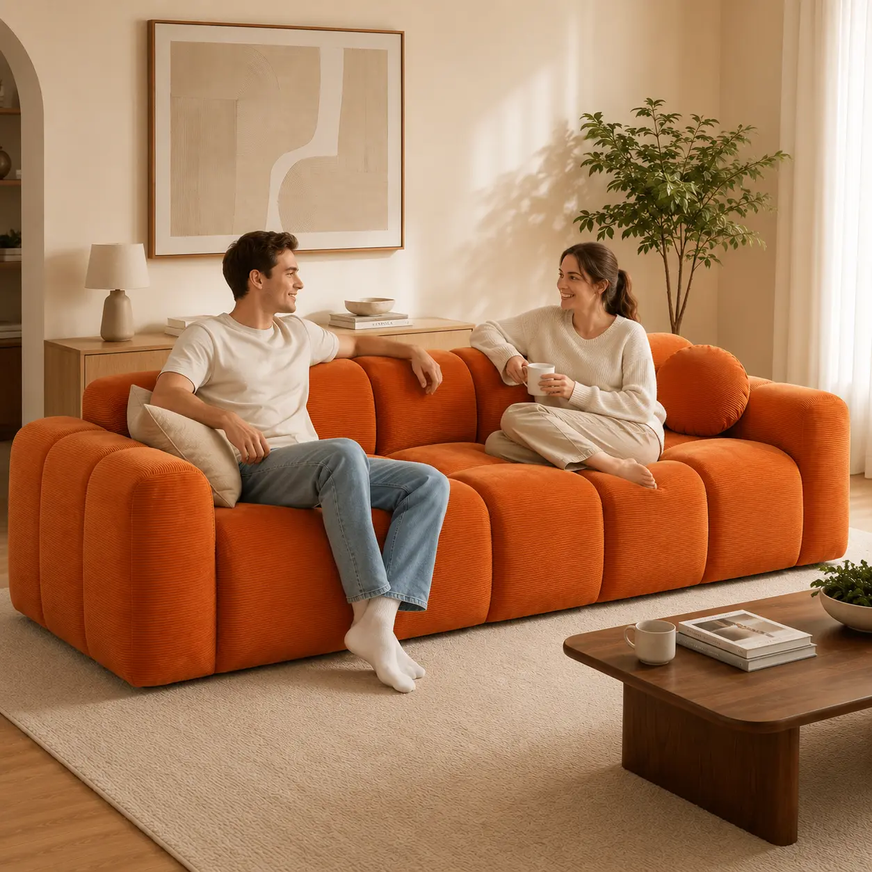 8FT Oversized Compression Indoor Sofa in a Box - Soft Corduroy Fabric, 0 Assembly, Space-Saving for Living Rooms