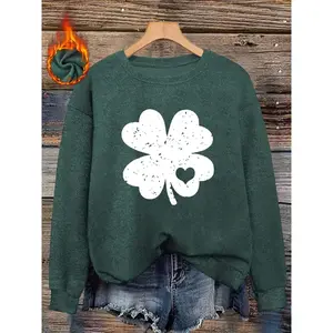 Saint Patrick's Day Women's Fitted Long Sleeve Pullover Tops, Casual Soft Knit Sweater with Vintage Four-Leaf Clover Design, Perfect for Fall & Winter