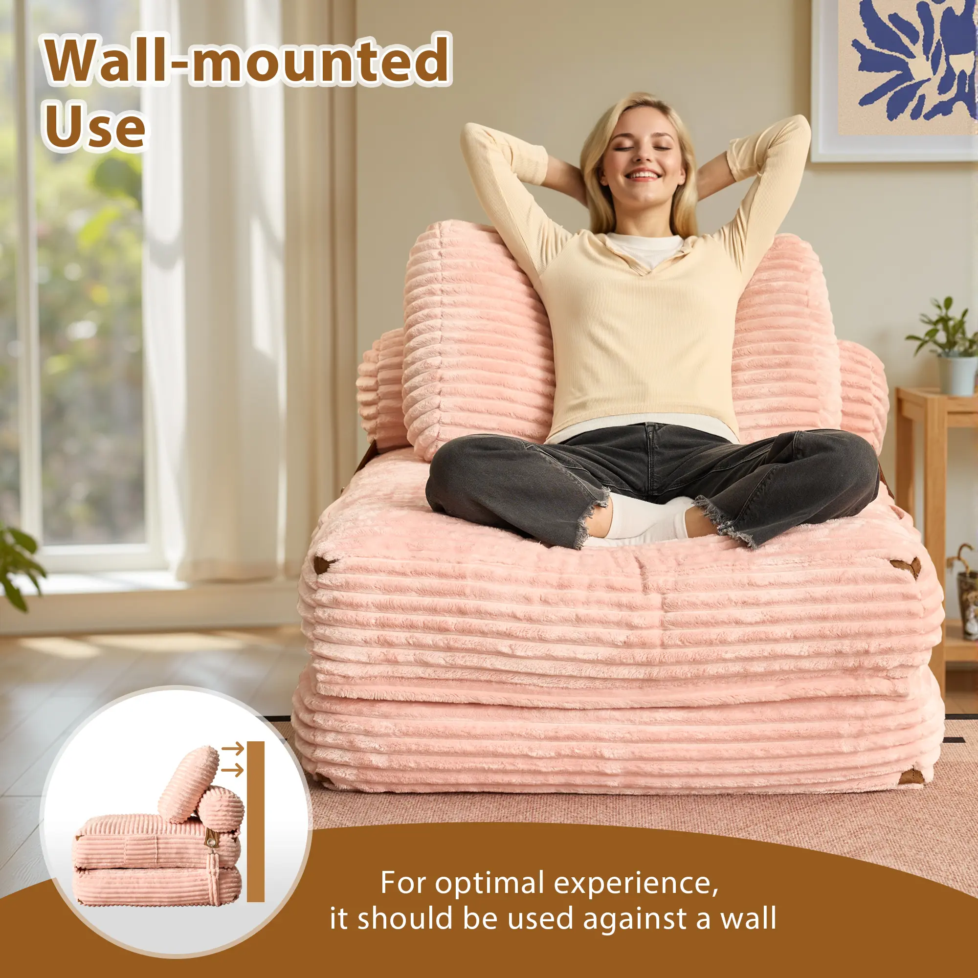 OOSWIFT Corduroy Folding Sofa Bed, Convertible Sleeper Chair with Pillow Foldable Mattress with Back Support; Single & Double Size