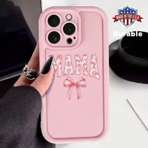Pink Girl Style Bow and Mom Letter Design TPU Anti Fall Full Cover Case for iPhone 6 7 8 X XR XS Max 11 12 13 14 15 16 Pro Max Shockproof Protective Casing with Precision Cutouts