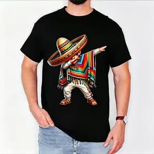 Funny Cinco De Mayo Fiesta Dabbing Mexican Poncho Graphic Tee, Vintage Holiday Party Casual Cotton Shirt, Trend Latino Celebration Streetwear, Festive Unisex Daily Wear Top, Ideal Holiday Gift For Men Women Cinco De Mayo Outfit & Festival Party Matching t