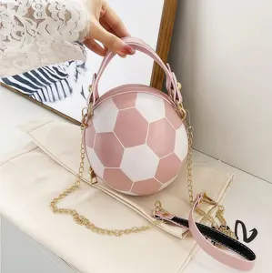 World Cup Merchandise - Football Purses for Women, Chain Shoulder & Crossbody Bag, Shaped Round PU Leather Personality Soccer Mom Bag (Pink 1)