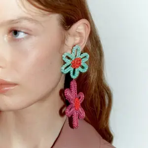 Crochet Flower Statement Earrings, Bold Boho Floral Dangle Jewelry, Artsy Color Pop Accessory