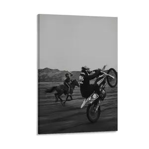 Motor Racing With a Horse, Motorcycle Retro Art Poster, Horse Racing Poster, Horse Power Room Aesthetic Posters